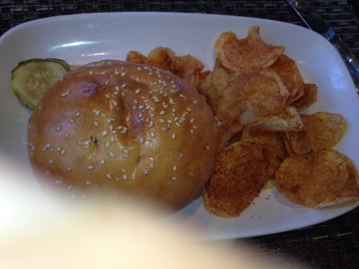 Colicchio and Sons -TC Burger with drunk onions, pecorino and chips