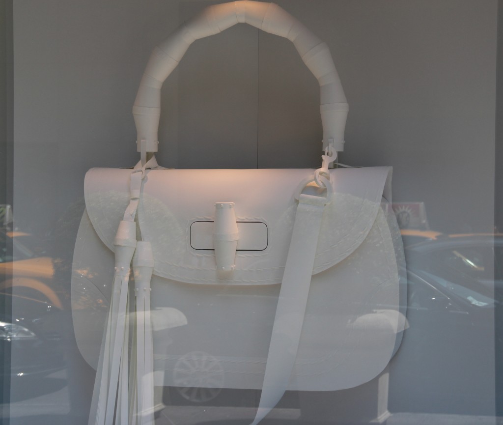 Gucci Windows featuring bags made of recycled paper 